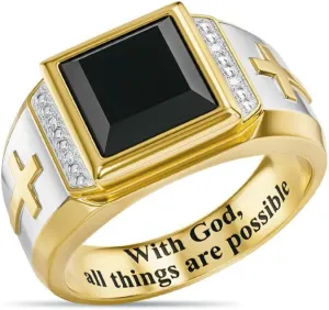 Hsitgexf Men's Stainless Steel Vintage Black Cubic Zirconia Square Multicolor Stone Signet Ring, Gold Silver Cross Rings Pray Christian Religious Rings Jewelry Gift8