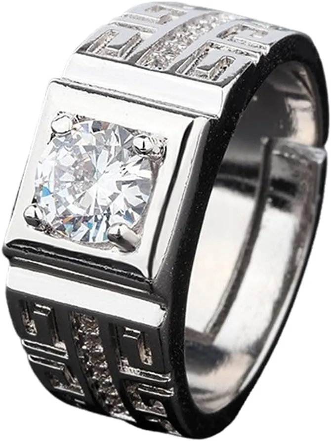HSQYJ Adjustable White Gold Plated Rectangle Cubic Zirconia Gemstone Cocktail Rings Luxury Crystal Zircon Personalized Statement Party Ring for Men Fashion Jewelry Gifts