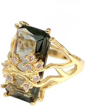 HSQYJ Luxury Champagne Crystal Rectangle Wedding Ring Flower Zirconia Cocktail Exaggeration Engagement Charm Statement Jewelry Finger Rings for Women Gift Gold Plated