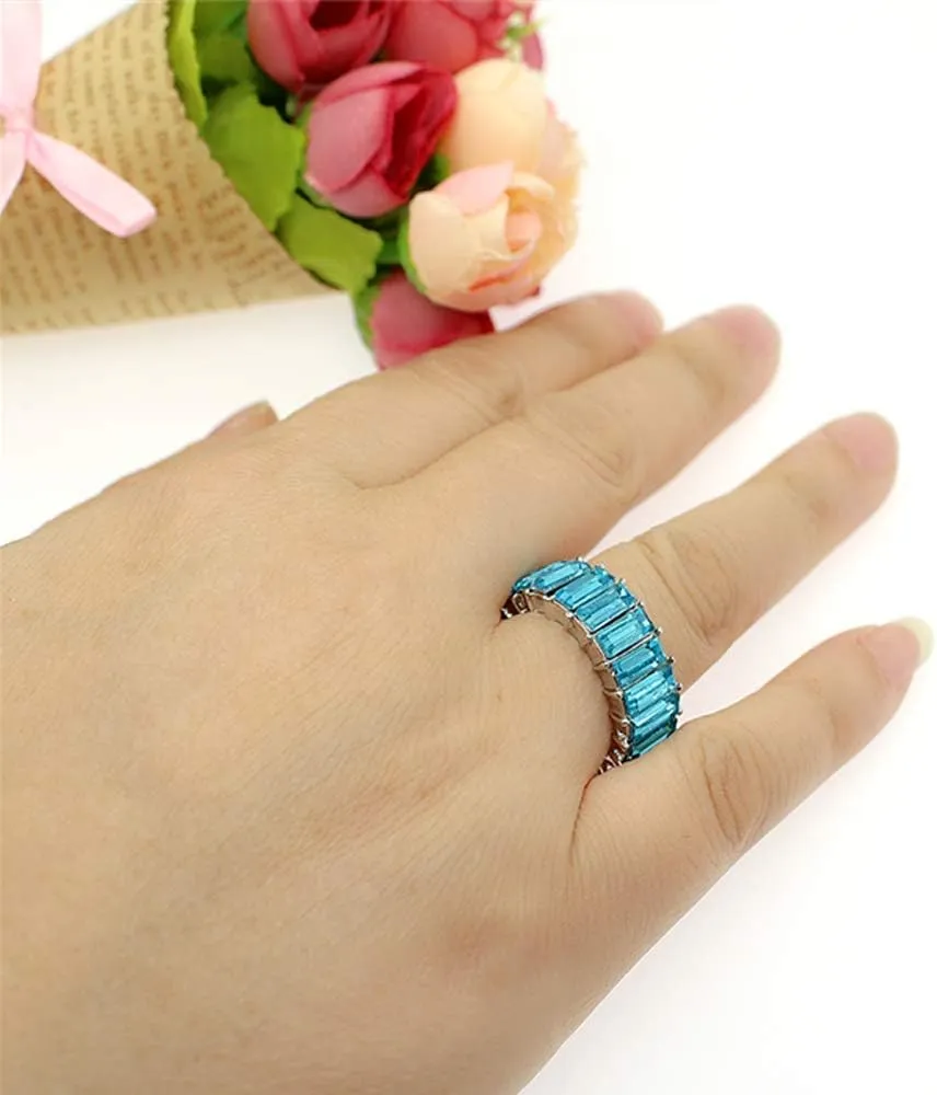 HSQYJ Rainbow Baguette Band Ring Eternity Band Cubic Zirconia Ring Gold Plated Fashion Luxury Jewelry Crystal Cocktail Rings for Women Gift