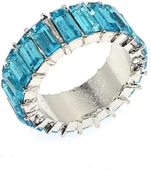 HSQYJ Rainbow Baguette Band Ring Eternity Band Cubic Zirconia Ring Gold Plated Fashion Luxury Jewelry Crystal Cocktail Rings for Women Gift
