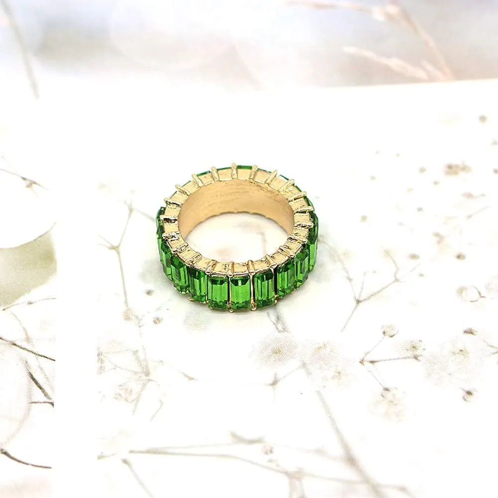 HSQYJ Rainbow Baguette Band Ring Eternity Band Cubic Zirconia Ring Gold Plated Fashion Luxury Jewelry Crystal Cocktail Rings for Women Gift