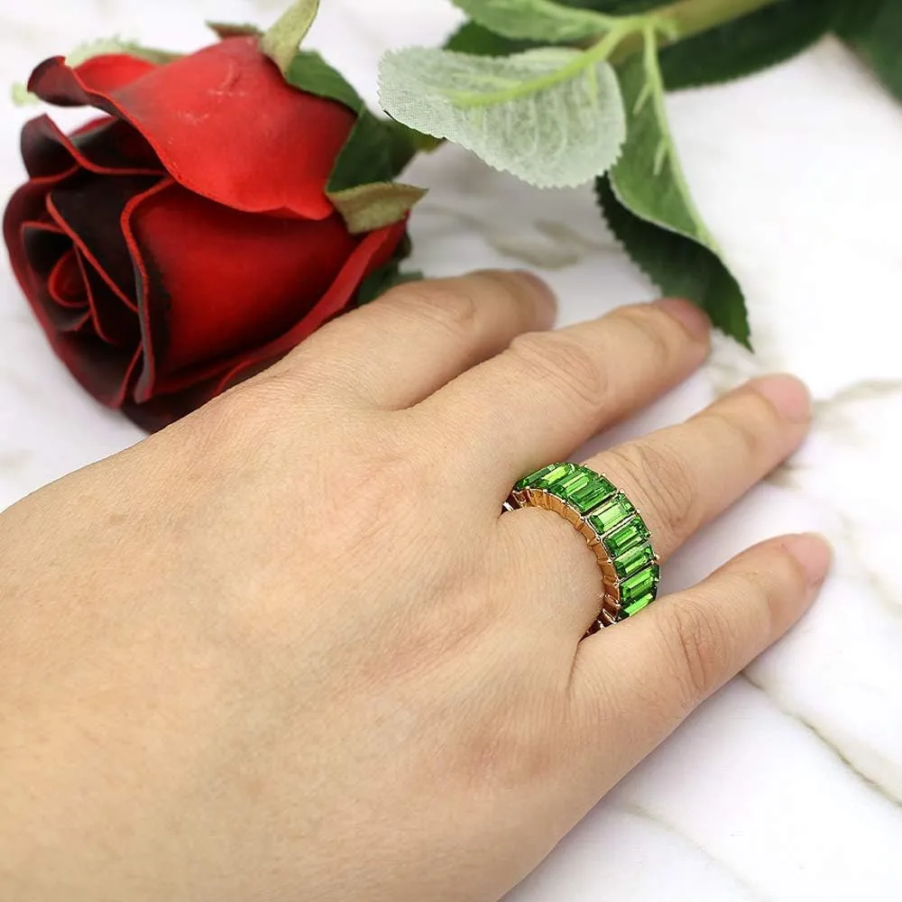 HSQYJ Rainbow Baguette Band Ring Eternity Band Cubic Zirconia Ring Gold Plated Fashion Luxury Jewelry Crystal Cocktail Rings for Women Gift
