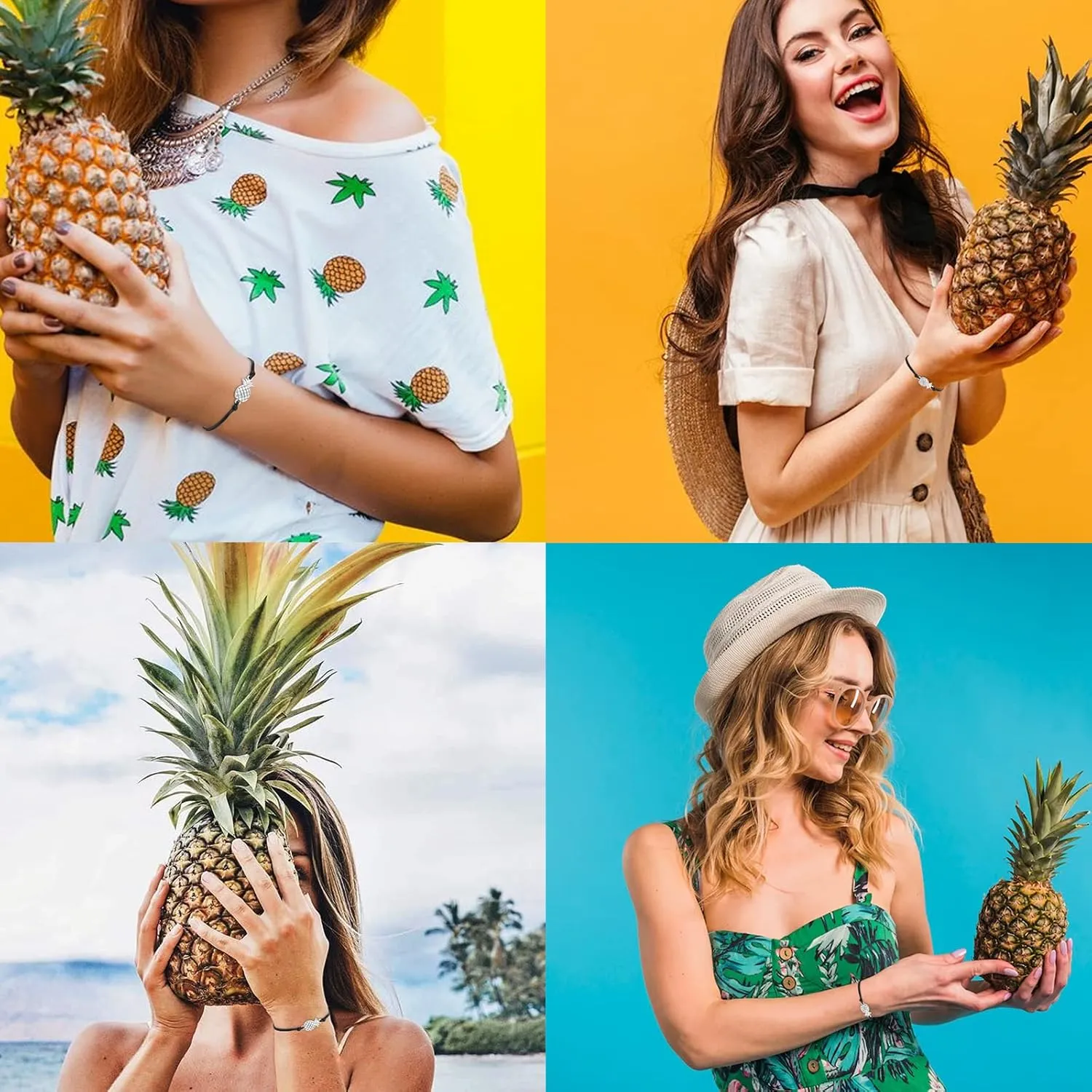 HUASAI 2Pcs Pineapple Bracelet for Women Pineapple Gifts BFF Friendship Bracelets Gift
