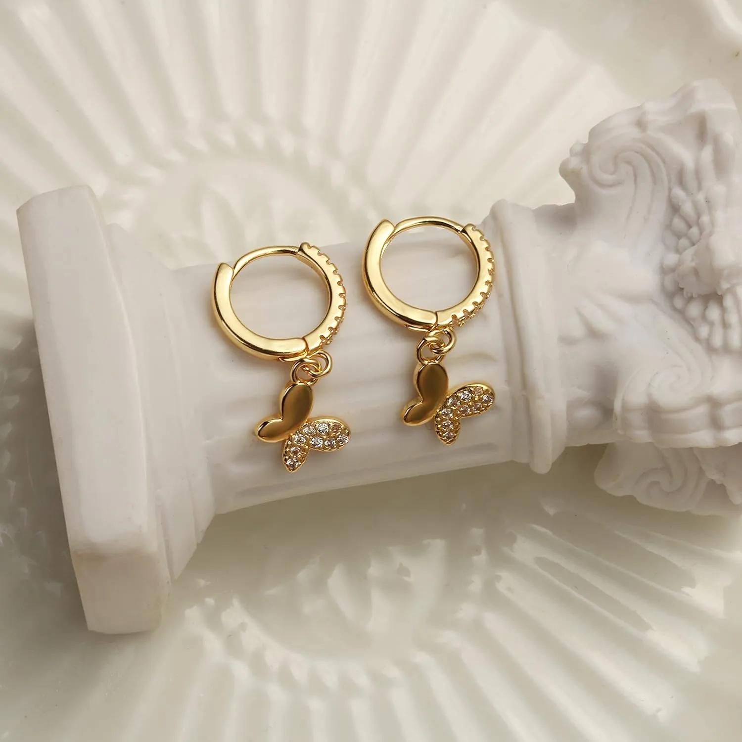 Huggie Dangle Hoop Earrings, 14K Gold Plated Cross Moon Star Shell Hollow Heart Evil Eye Lightning Drop Butterfly Earrings, Handmade Women Jewelry Gift