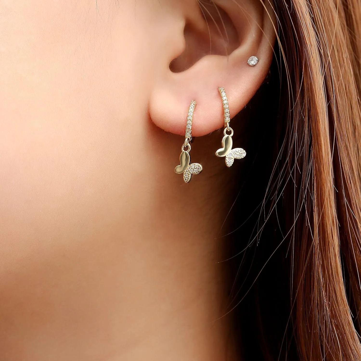 Huggie Dangle Hoop Earrings, 14K Gold Plated Cross Moon Star Shell Hollow Heart Evil Eye Lightning Drop Butterfly Earrings, Handmade Women Jewelry Gift