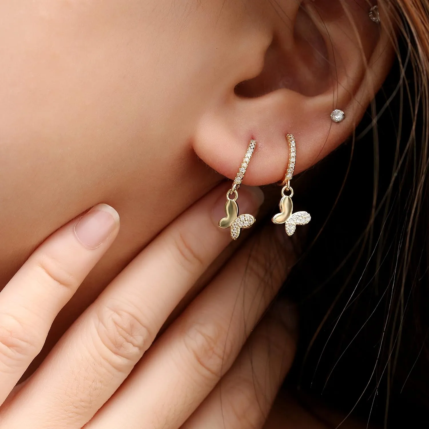 Huggie Dangle Hoop Earrings, 14K Gold Plated Cross Moon Star Shell Hollow Heart Evil Eye Lightning Drop Butterfly Earrings, Handmade Women Jewelry Gift