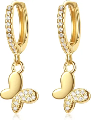 Huggie Dangle Hoop Earrings, 14K Gold Plated Cross Moon Star Shell Hollow Heart Evil Eye Lightning Drop Butterfly Earrings, Handmade Women Jewelry Gift