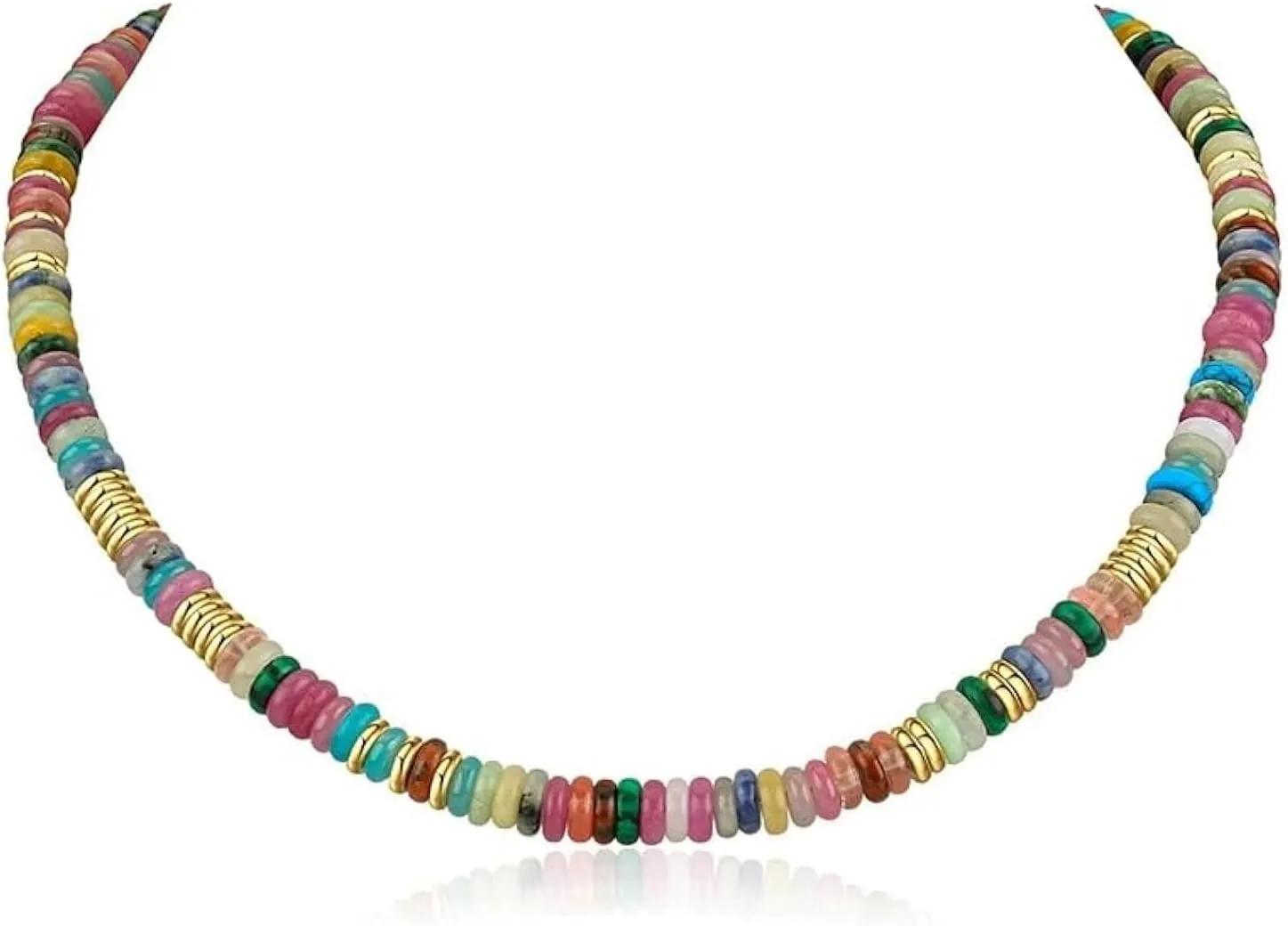 IBARA Boho Colorful Beaded Choker Necklace/Bracelet for Women,Real Natural Stone Gemstone Necklace Freshwater Pearl Necklace 18K Gold Plated Summer Beach Handmade Jewelry Trendy