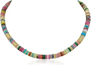 IBARA Boho Colorful Beaded Choker Necklace/Bracelet for Women,Real Natural Stone Gemstone Necklace Freshwater Pearl Necklace 18K Gold Plated Summer Beach Handmade Jewelry Trendy