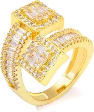 Iced Out Cubic Zirconia Diamond Baguette Ring - For Men & Women, Silver & Gold Luxury Bling Party Ring