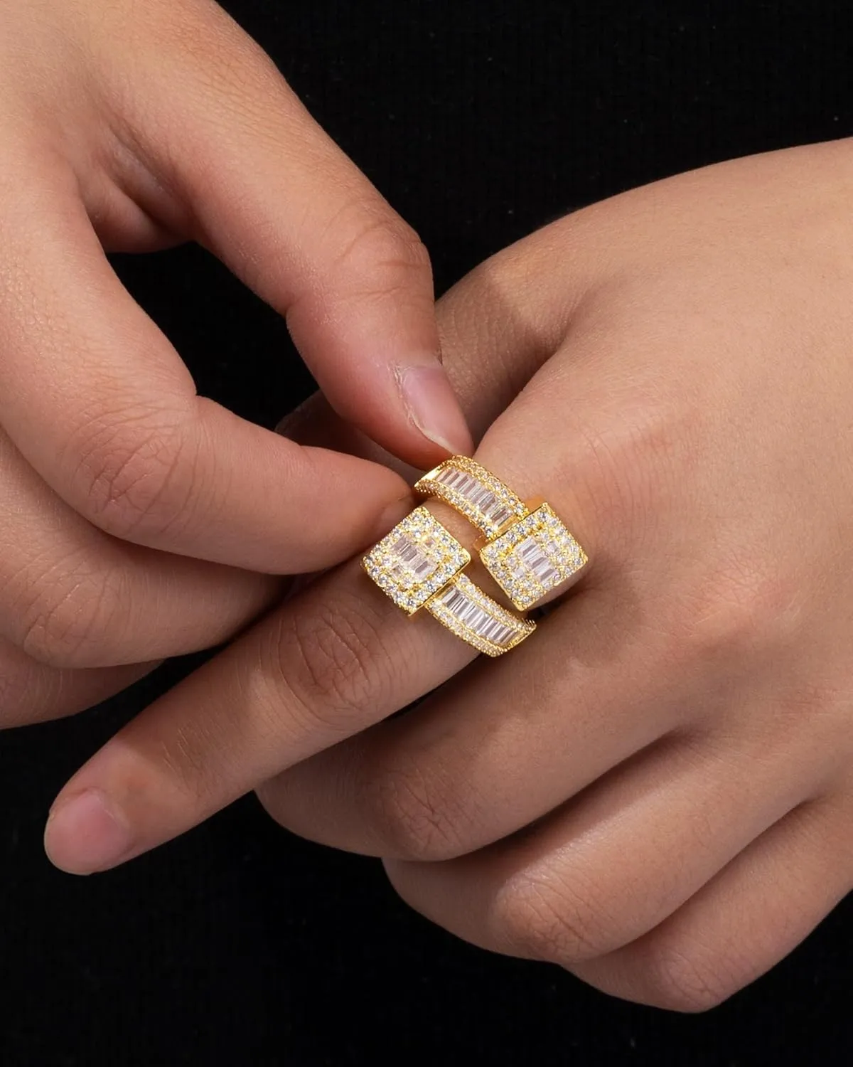 Iced Out Cubic Zirconia Diamond Baguette Ring - For Men & Women, Silver & Gold Luxury Bling Party Ring