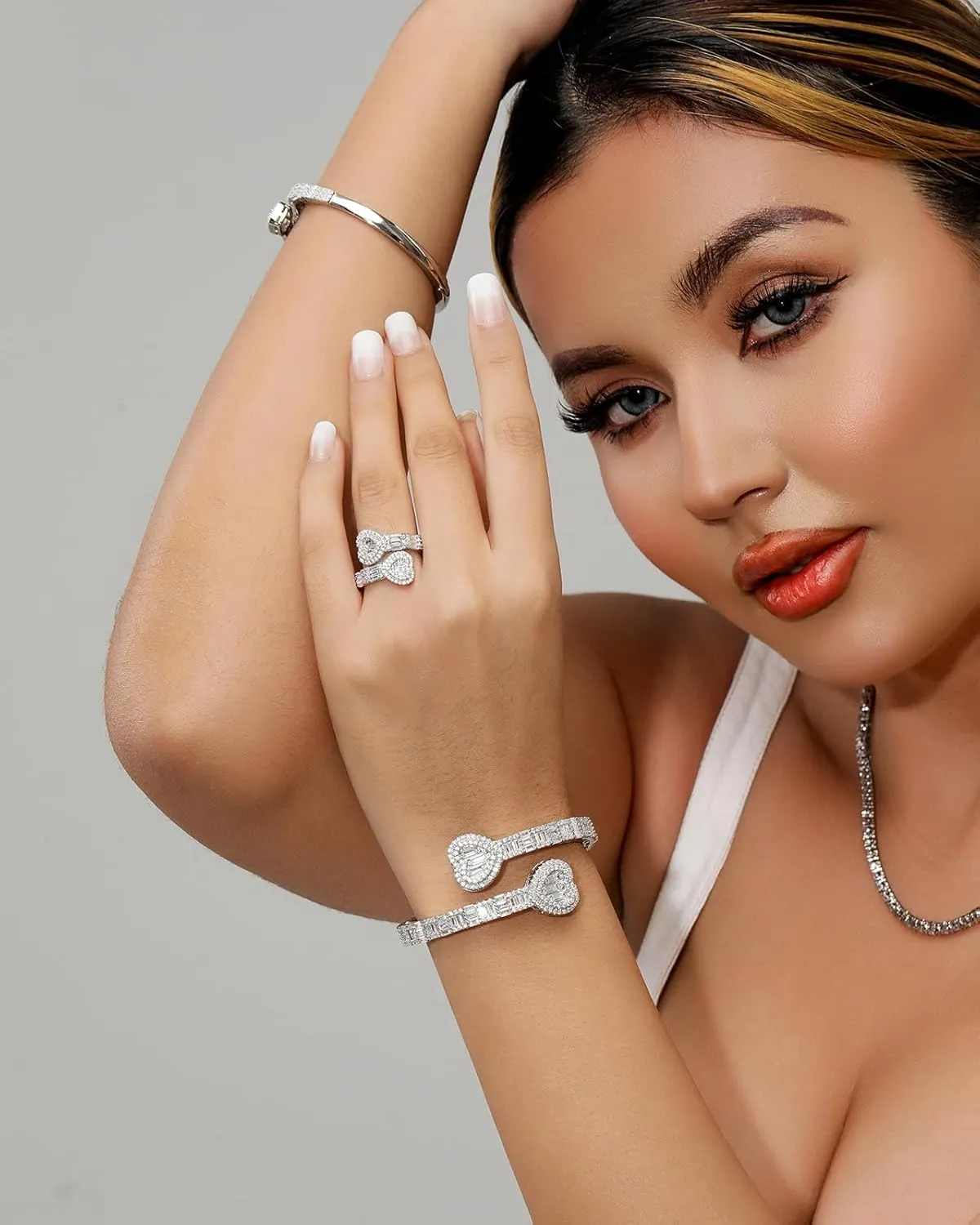 Iced Out Jewelry Baguette Cz Adjustable Heart Ring, All Match Bling Bling Dainty Gold Pinky Ring Party Rose Gold Love Men Women Luxury Jewelry