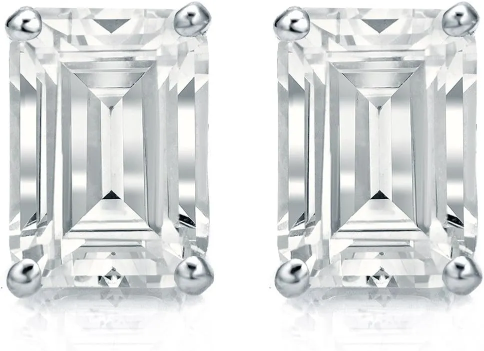 IGI Certified 1 to 1 2/5 Carat Lab Grown Diamond Emerald Cut Stud Earrings in 14k White or Yellow Gold (E-F, VS-SI, cttw) 4-Prong Basket Screw Back by Diamond Wish