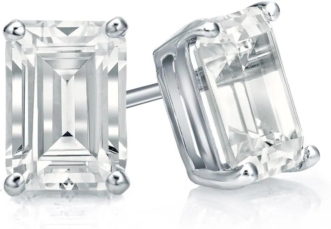 IGI Certified 1 to 1 2/5 Carat Lab Grown Diamond Emerald Cut Stud Earrings in 14k White or Yellow Gold (E-F, VS-SI, cttw) 4-Prong Basket Screw Back by Diamond Wish