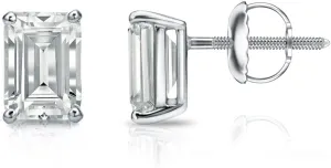 IGI Certified 1 to 1 2/5 Carat Lab Grown Diamond Emerald Cut Stud Earrings in 14k White or Yellow Gold (E-F, VS-SI, cttw) 4-Prong Basket Screw Back by Diamond Wish