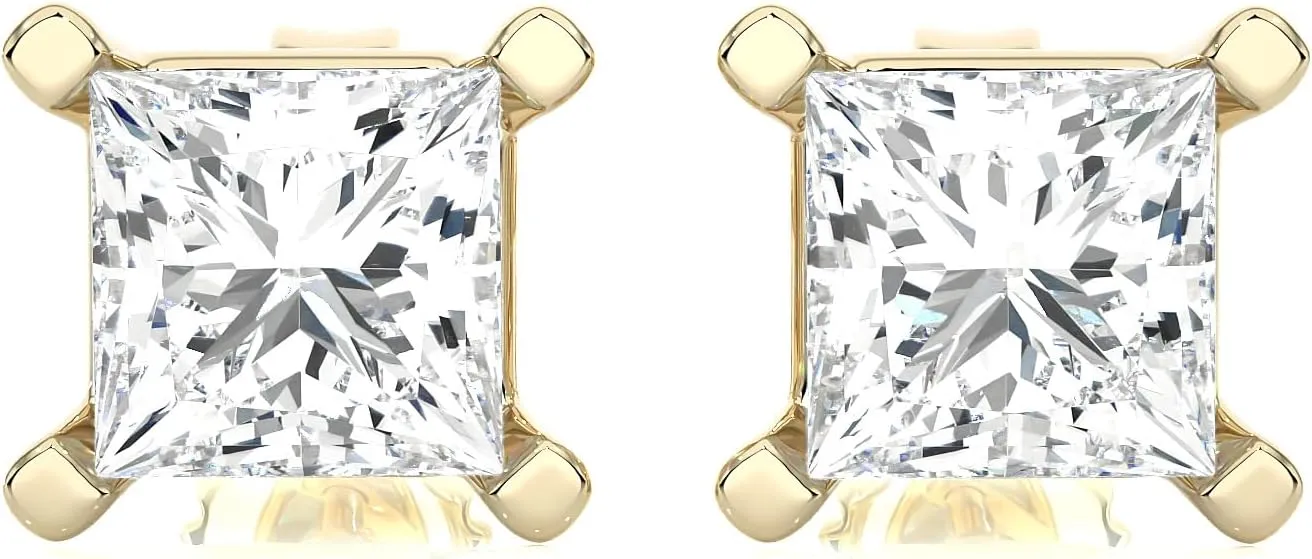 IGI Certified 1/2 to 4 Carat White Blue or Pink Lab Grown Diamond Stud Earrings for Women I 14k White Gold Earrings for Her (G-H, VS1-VS2, cttw) Princess Cut Diamond I Push Back Studs