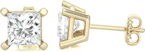 IGI Certified 1/2 to 4 Carat White Blue or Pink Lab Grown Diamond Stud Earrings for Women I 14k White Gold Earrings for Her (G-H, VS1-VS2, cttw) Princess Cut Diamond I Push Back Studs