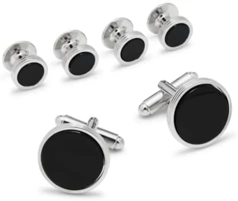 Ike Behar Genuine Onyx Studs & Cuff Links Set