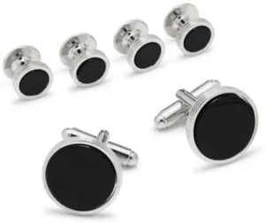 Ike Behar Genuine Onyx Studs & Cuff Links Set