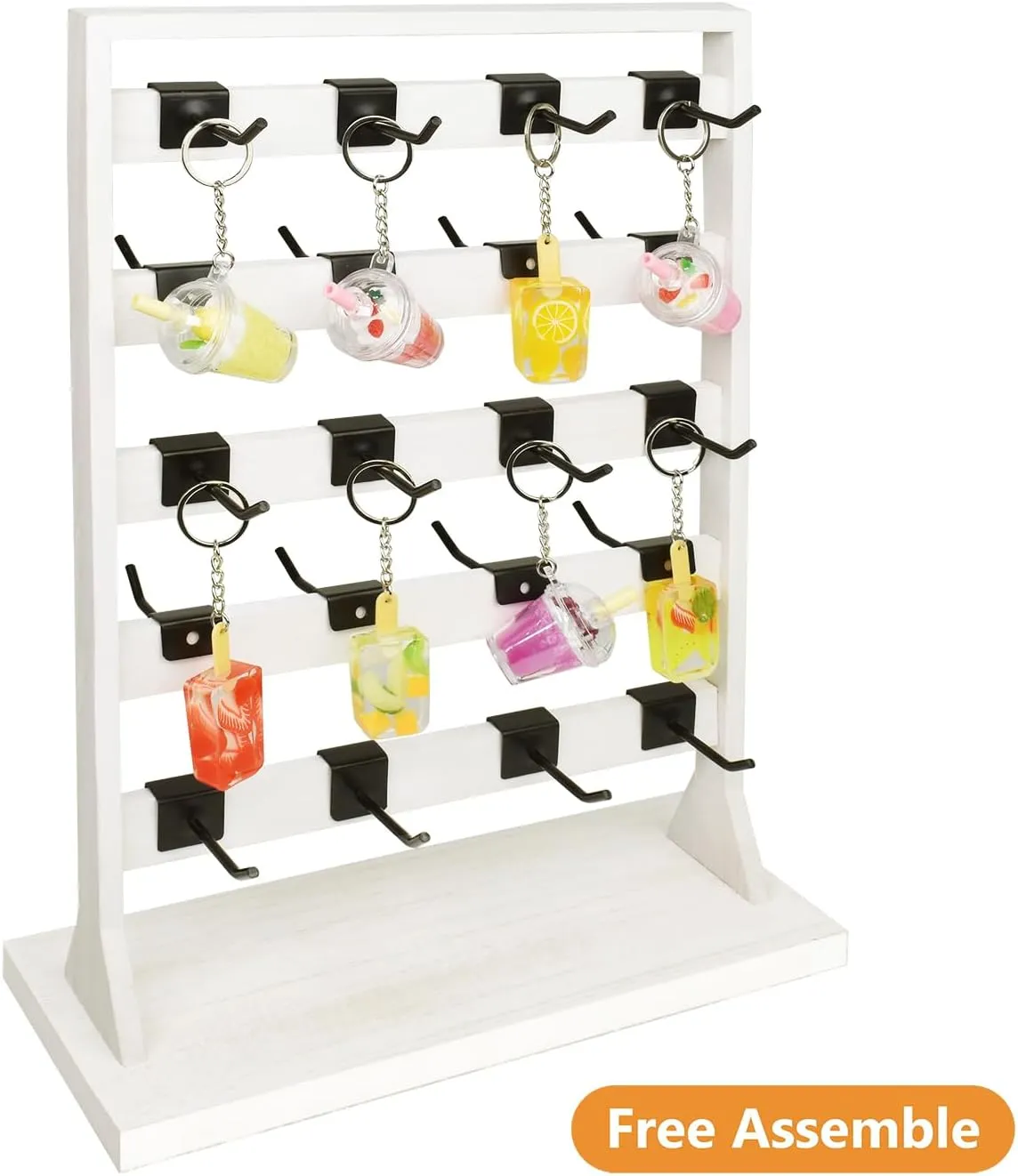 Ikee Design 5 Tiers Wooden Jewelry Display Rack with 20 Removable Metal Hooks,Earring Card Display Stand,Jewelry Organizer,Bracelet Keychain Stand, Wash White