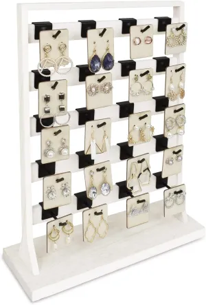 Ikee Design 5 Tiers Wooden Jewelry Display Rack with 20 Removable Metal Hooks,Earring Card Display Stand,Jewelry Organizer,Bracelet Keychain Stand, Wash White