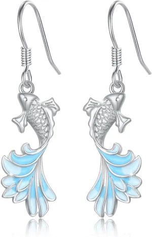 Imitation Fish Earrings 925 Sterling Silver Dangle Drop Carp Earrings Bali Style Koi Fish Drop Earrings Women's Jewelry Gifts