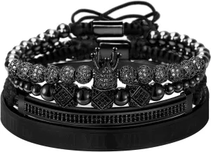 Imperial Crown King 18K Gold CZ Beads Bracelets Luxury Charm Fashion Bangle Royal Stacked Bracelet Set for Men Women With Luxury Box