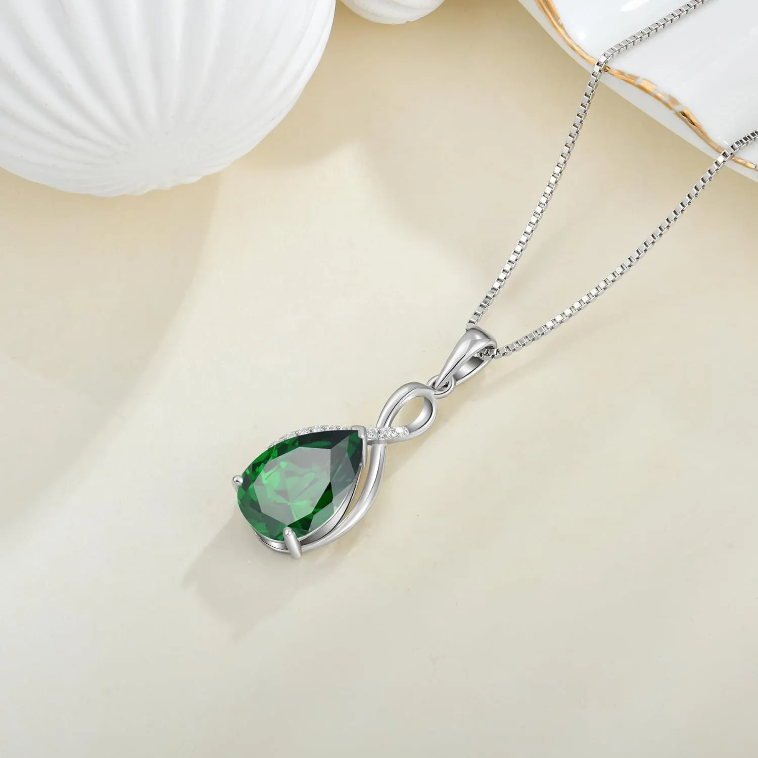 Infinity Birthstone Pendant Necklace for Women, 925 Sterling Silver 8x12 MM Pear-Cut CZ Necklaces Jewelry for Christmas Birthday Mother's Day