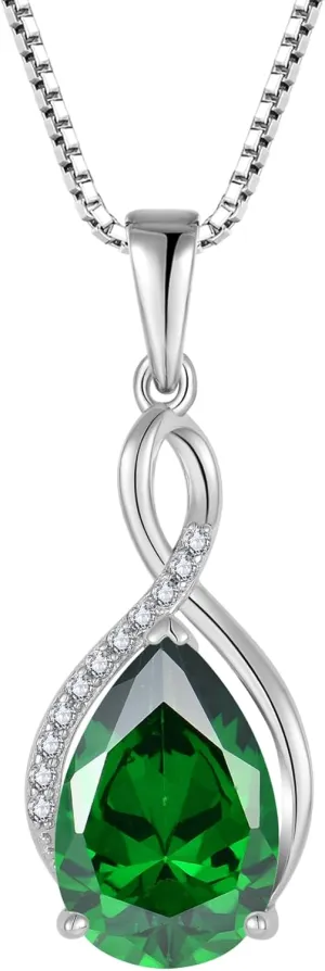 Infinity Birthstone Pendant Necklace for Women, 925 Sterling Silver 8x12 MM Pear-Cut CZ Necklaces Jewelry for Christmas Birthday Mother's Day