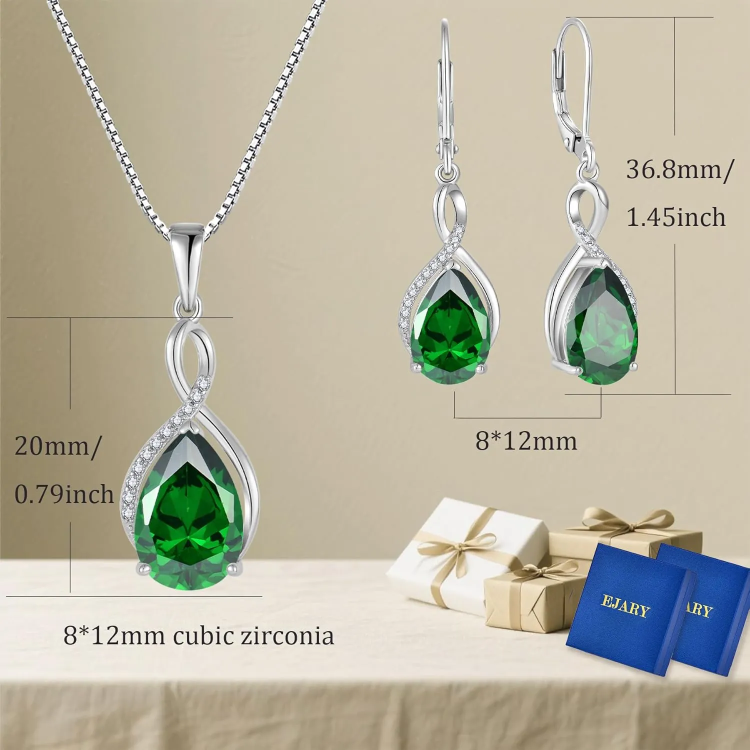 Infinity Birthstone Pendant Necklace for Women, 925 Sterling Silver 8x12 MM Pear-Cut CZ Necklaces Jewelry for Christmas Birthday Mother's Day