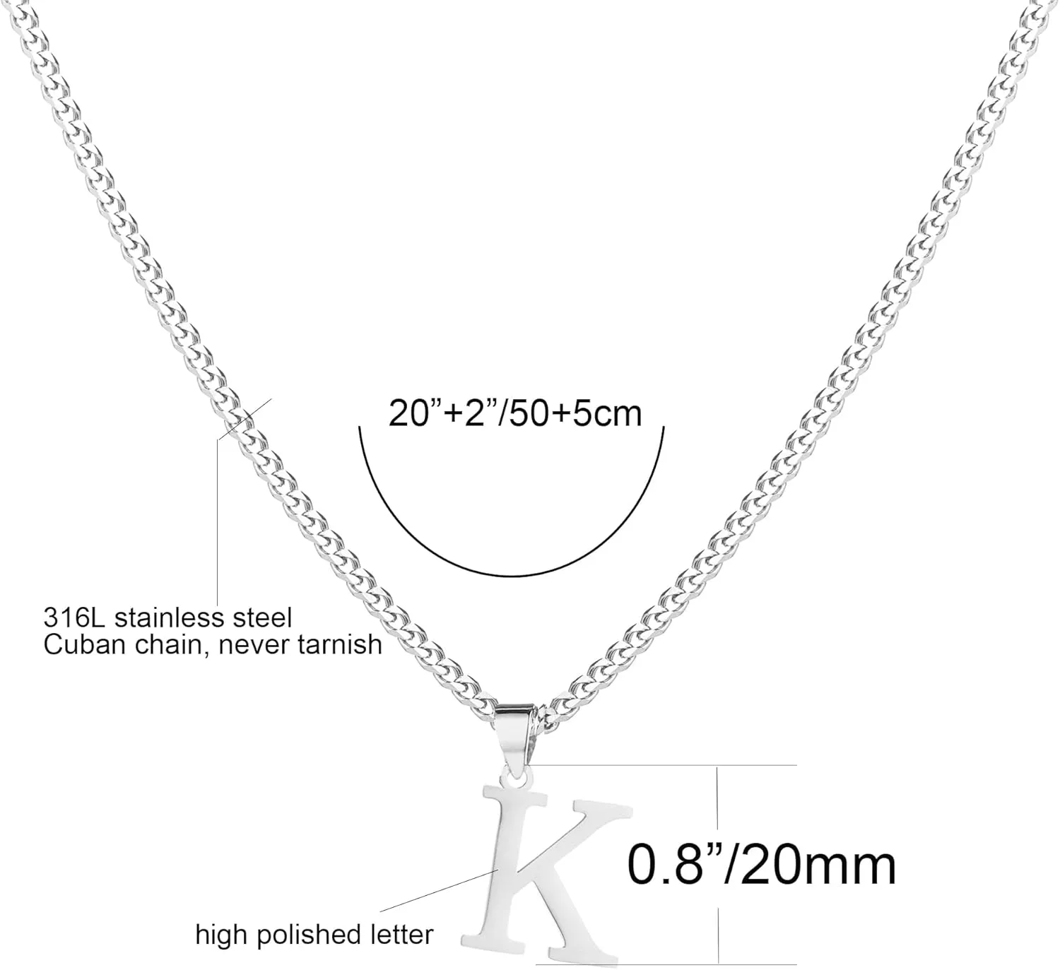 Initial Necklace for Men Women 14K Gold Plated Stainless Steel 26 Capital Letters Pendant Necklace 3.5mm Cuban Chain Necklaces Minimalist Jewelry