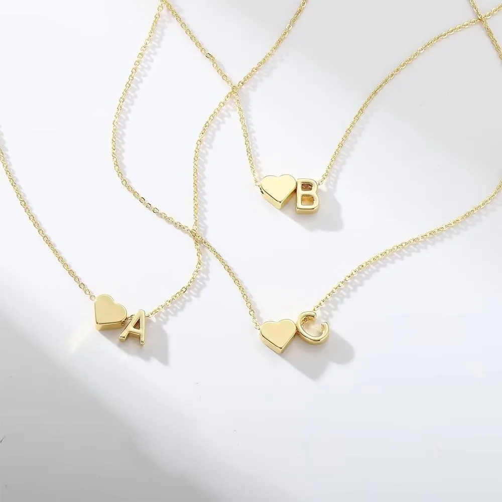 Initial Necklaces For Women, Gold Heart Pendant Letter A-Z Necklace 18k Gold Plated Dainty Statement Titanium Steel Name Jewelry For Women Gift