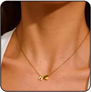 Initial Necklaces For Women, Gold Heart Pendant Letter A-Z Necklace 18k Gold Plated Dainty Statement Titanium Steel Name Jewelry For Women Gift