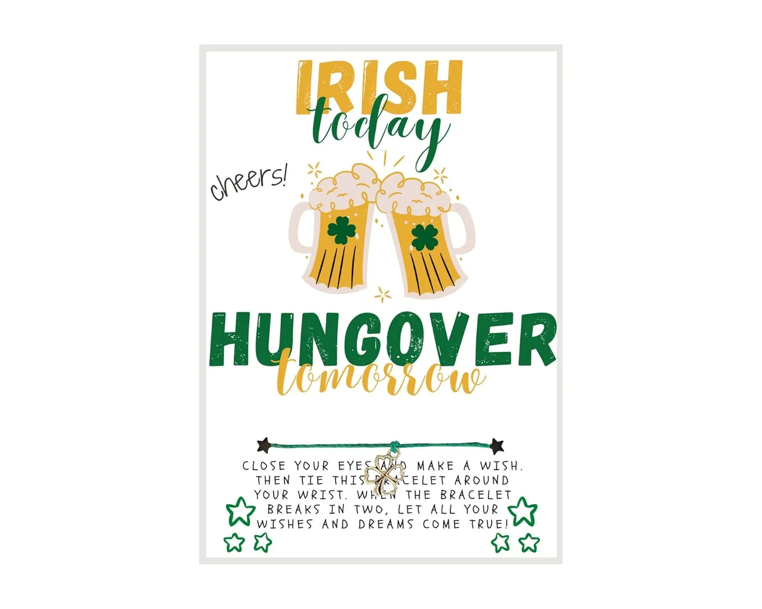 Irish Today Hung Over Tomorrow St. Patrick's Day Wish, Wish Bracelet, Holiday Party Favor, Thank You, St. Patrick's Day WIsh Bracelet, Co-Worker Gift, Friendship Wish Bracelet