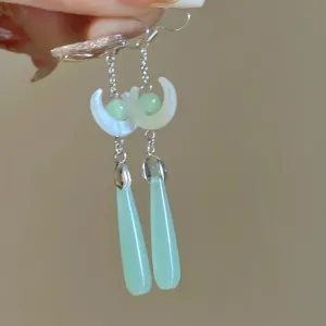 Jade Earrings,Dangle Drop Earring,Exquisite Chine Retro Moon Water Drop Imitation Hotan Jade Earrings for Women Luxury Versatile Temperament Pendant Earring Exquisite Jewelry Gifts