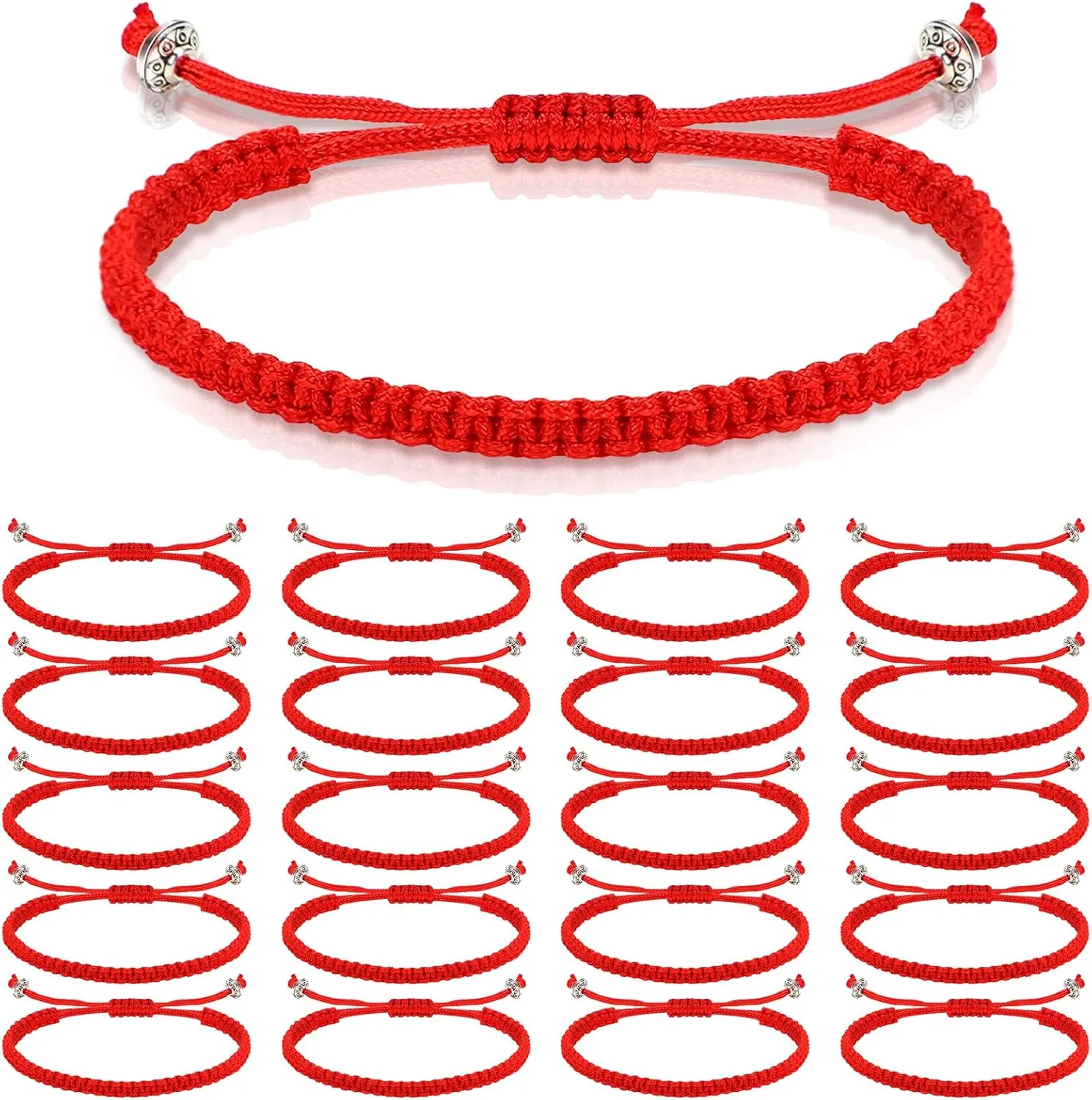 Jadive 20 Pcs Red Protection Good Luck Bracelet Red String of Fate Adjustable Bracelet Braided Knot Kabbalah Rope for Lover Couple Friend Women Men