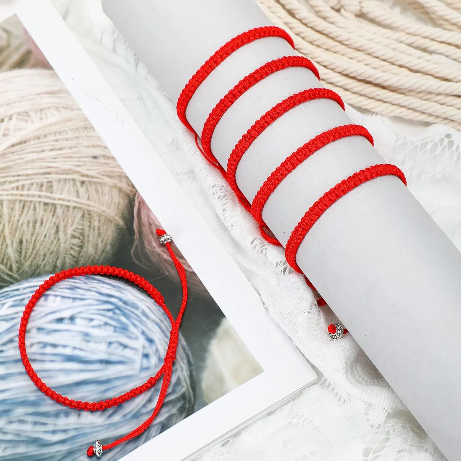 Jadive 20 Pcs Red Protection Good Luck Bracelet Red String of Fate Adjustable Bracelet Braided Knot Kabbalah Rope for Lover Couple Friend Women Men