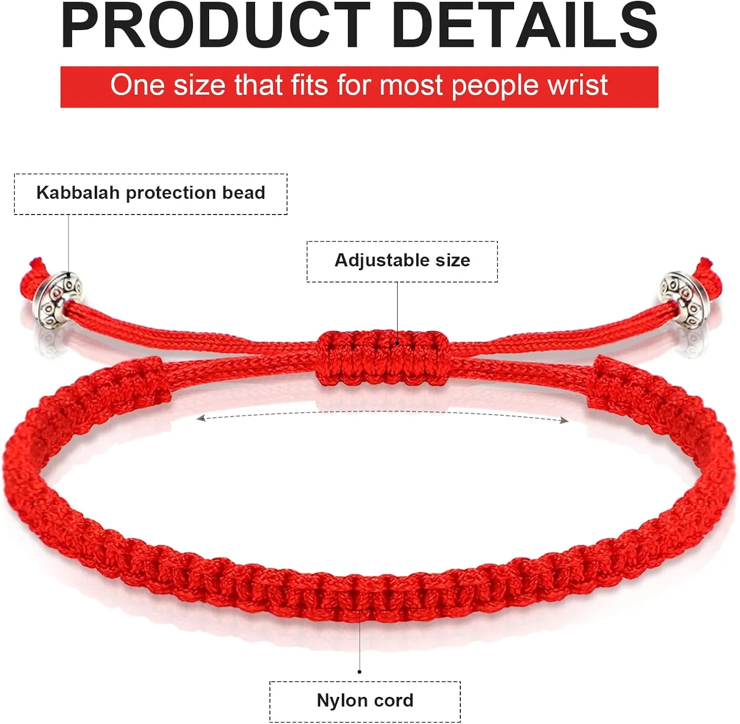 Jadive 20 Pcs Red Protection Good Luck Bracelet Red String of Fate Adjustable Bracelet Braided Knot Kabbalah Rope for Lover Couple Friend Women Men