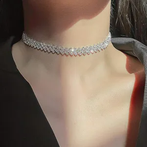 JEAIRTS Rhinestone Choker Necklace Silver Diamond Row Necklaces Sparkly Crystal Necklace Chain Jewerly Fashion Minimalist Party Prom Accessories for Women