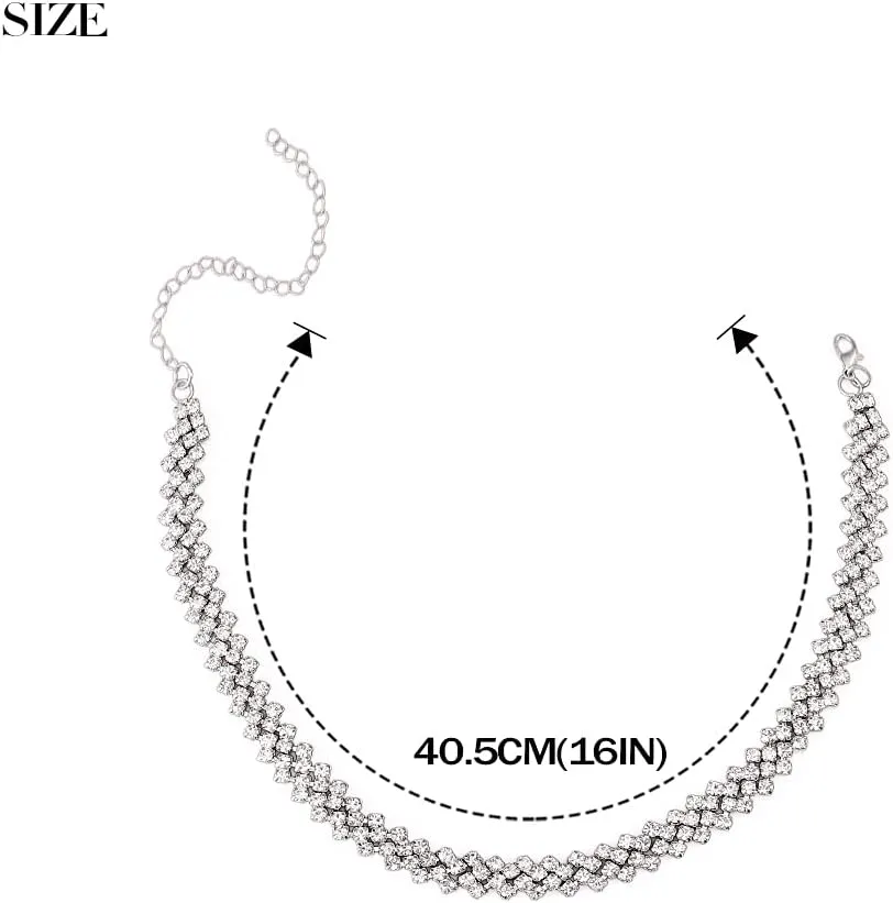 JEAIRTS Rhinestone Choker Necklace Silver Diamond Row Necklaces Sparkly Crystal Necklace Chain Jewerly Fashion Minimalist Party Prom Accessories for Women