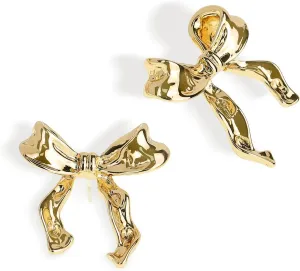 JeanBeau Gold Bow Stud Earrings for Women, Cute Ribbon Bow Knot Sterling Silver Cartilage Studs Hypoallergenic Holiday Party Prom Statement Jewelry Gift