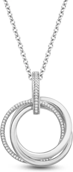 Jewelili Sterling Silver or Rose or Yellow Gold Plated Sterling Silver Circles Pendant Necklace for Women | 1/6 CTTW Natural White Round Diamonds | 18" Cable Chain | Luxury Jewelry Gift for Her | Gift Box Included