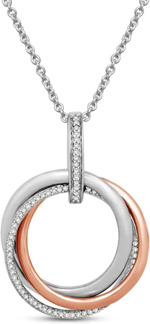 Jewelili Sterling Silver or Rose or Yellow Gold Plated Sterling Silver Circles Pendant Necklace for Women | 1/6 CTTW Natural White Round Diamonds | 18" Cable Chain | Luxury Jewelry Gift for Her | Gift Box Included