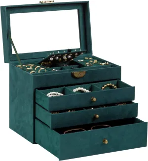 Jewelry Box for Women, 4 Layers, Vintage Jewelry Organizer and Display Box, Large Capacity Necklace Storage for Earrings Bracelets Rings,Ideal Gift for Your Loved Ones,Green