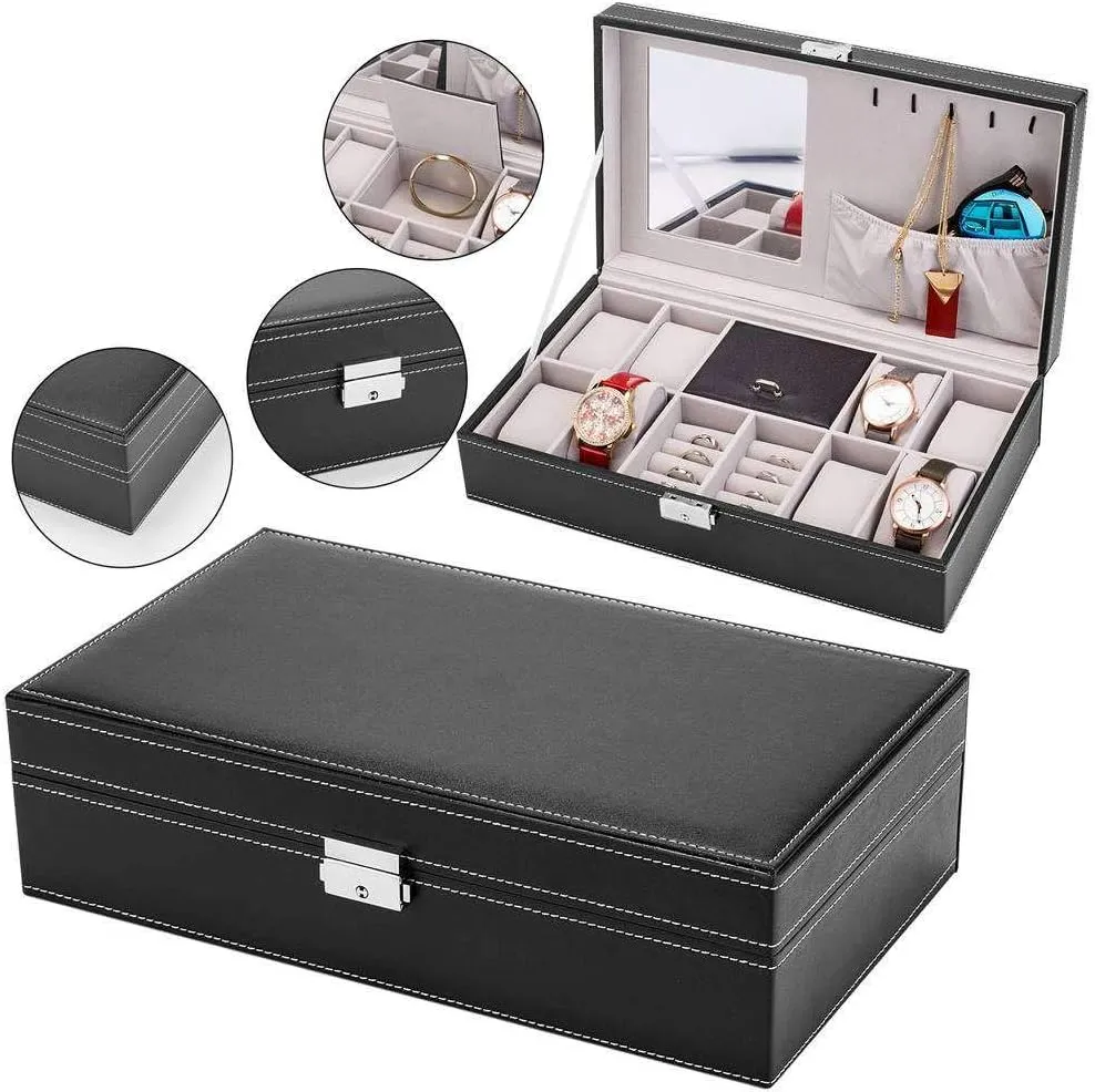 Jewelry Box with 8 Slots Watch Organizer Storage Case for Women Girls