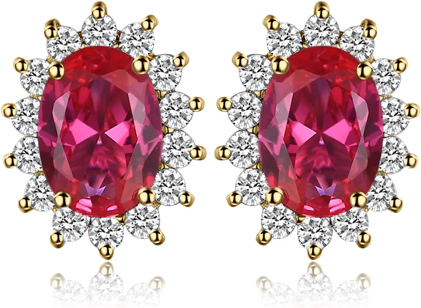 JewelryPalace Princess Diana Kate Middleton Class Gemstone Birthstone Sapphire Emerald Ruby Stud Earrings for Women, 14k Yellow Gold Plated 925 Sterling Silver Earrings for Women, Earings Set