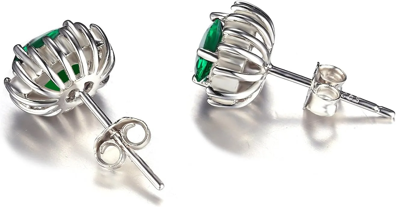 JewelryPalace Princess Diana Kate Middleton Class Gemstone Birthstone Sapphire Emerald Ruby Stud Earrings for Women, 14k Yellow Gold Plated 925 Sterling Silver Earrings for Women, Earings Set