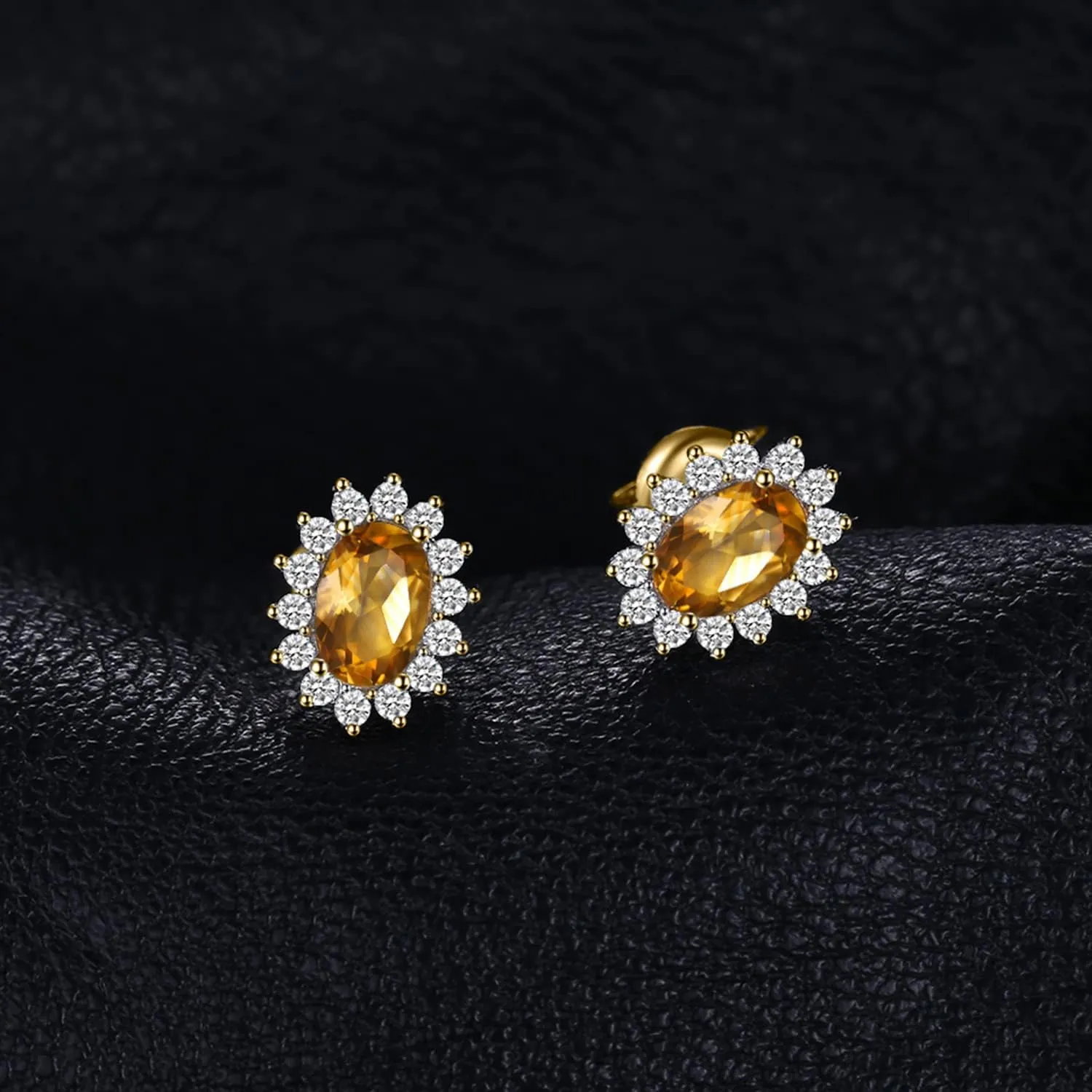 JewelryPalace Princess Diana Kate Middleton Class Gemstone Birthstone Sapphire Emerald Ruby Stud Earrings for Women, 14k Yellow Gold Plated 925 Sterling Silver Earrings for Women, Earings Set