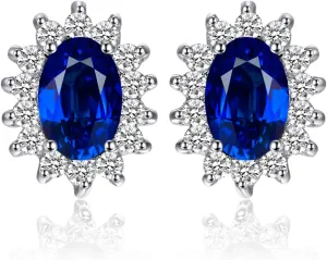 JewelryPalace Princess Diana Kate Middleton Class Gemstone Birthstone Sapphire Emerald Ruby Stud Earrings for Women, 14k Yellow Gold Plated 925 Sterling Silver Earrings for Women, Earings Set